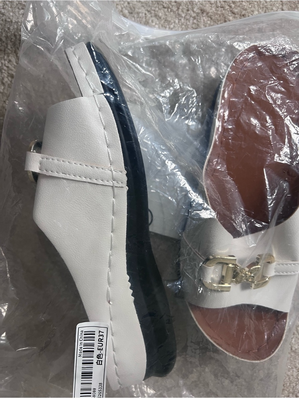 NEW!! Women's White Slip-On Chain Detail Sandals